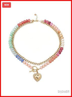 Layered Chunky Colorful Cube Beaded Necklace, 14K Gold Plated Cuban Chain with